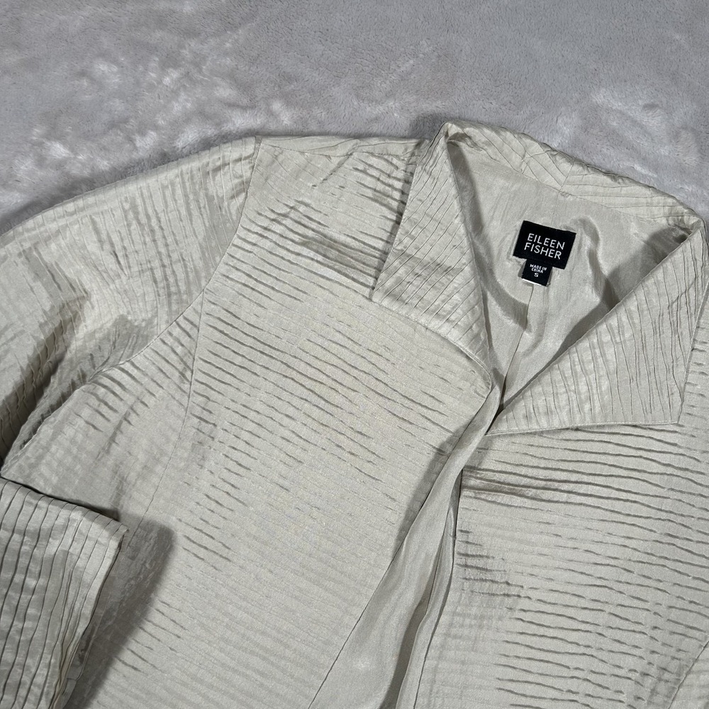 EILEEN FISHER Cardigan Jacket Woman S Gold Ribbed 100% Silk Open Front Drape New - Picture 8 of 15